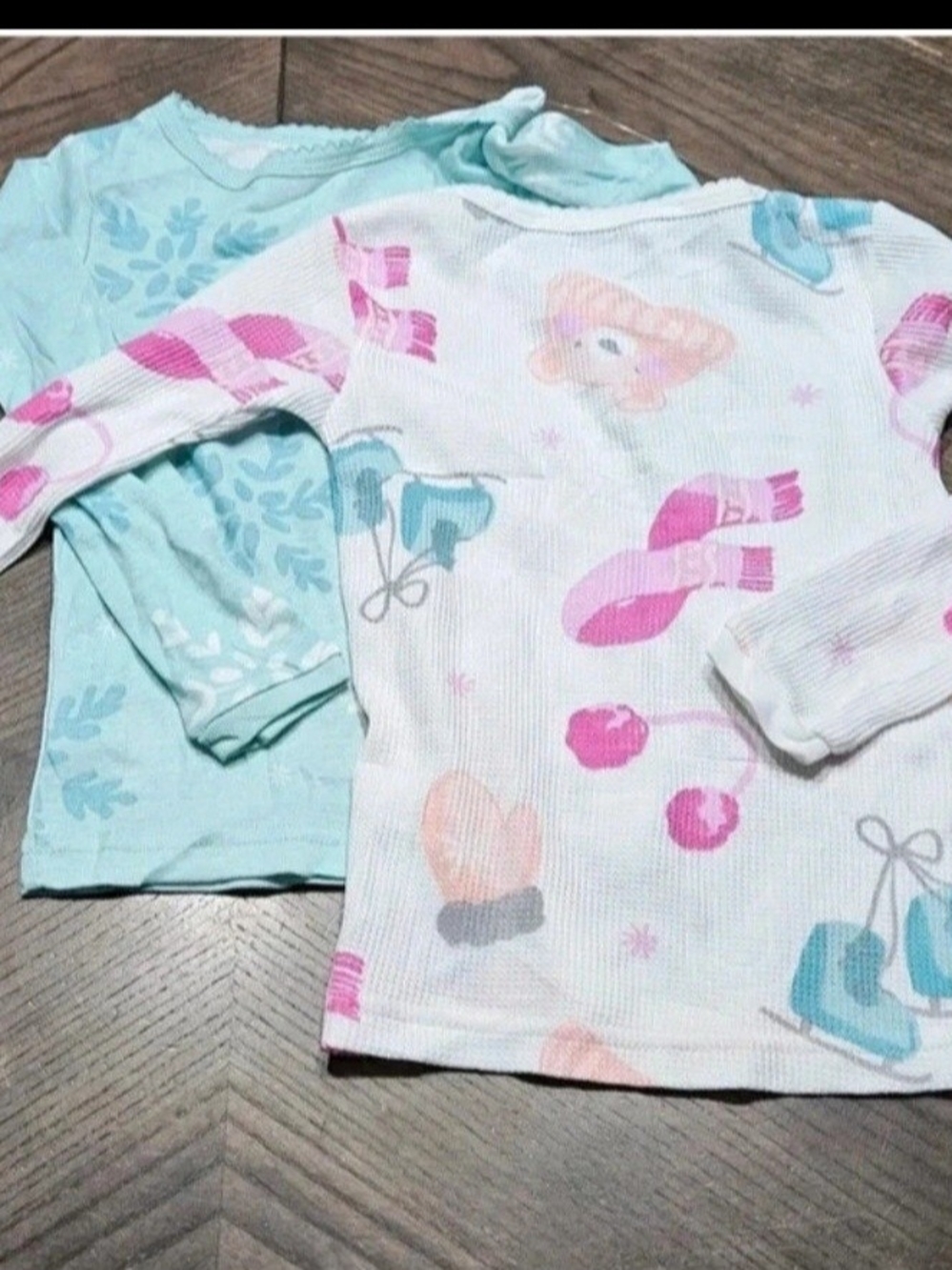Girls 2 Long-Sleeve Winter Print Tops - Pink & Light Blue